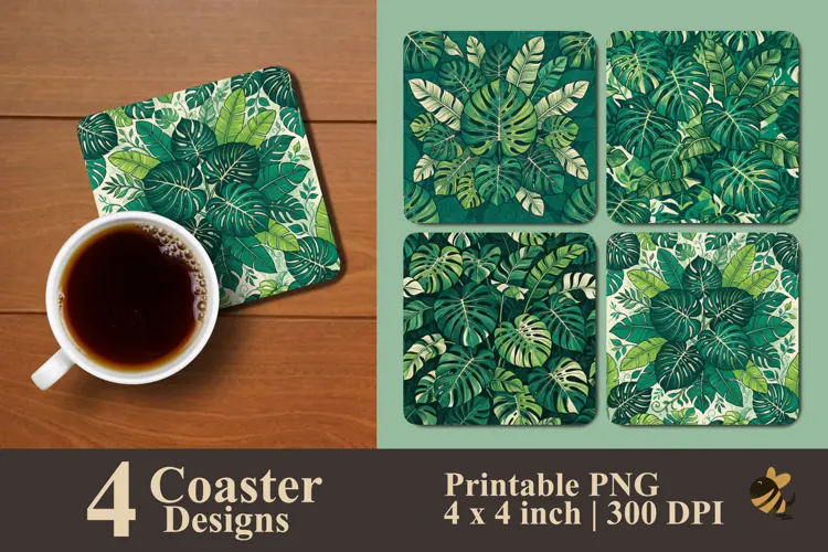 Tropical Monstera Leaves Coaster Sublimation Designs