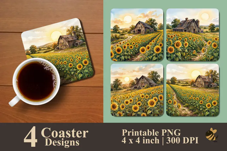Farmhouse Sunflower Coaster Sublimation Designs