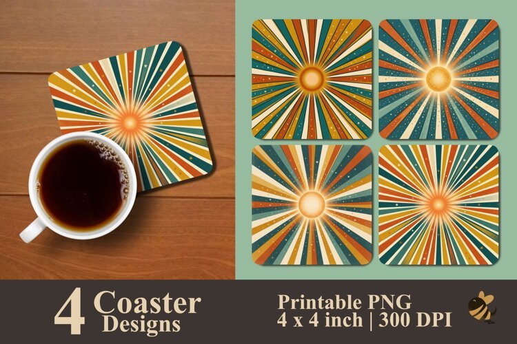 Retro Sunburst Coaster Sublimation Designs example image 1