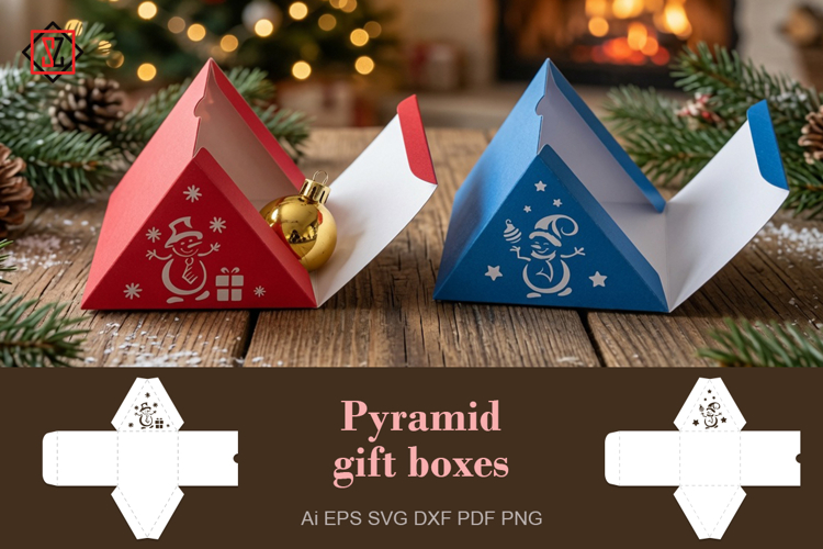 Christmas Packaging with Cut-Out Elements Pyramidal Gift Box