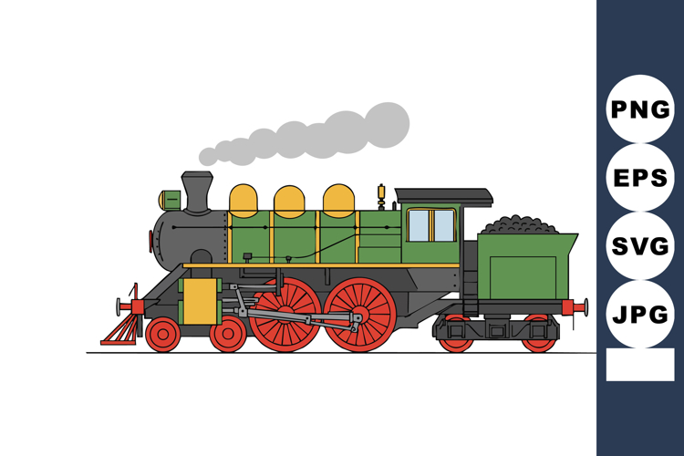 Vintage steam locomotive train with green body and red wheel