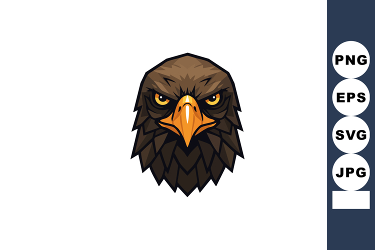 Fierce brown eagle head with sharp orange beak vector illust