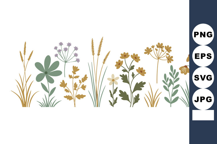 Wildflowers and Grasses Vector Illustration with Yellow and example image 1