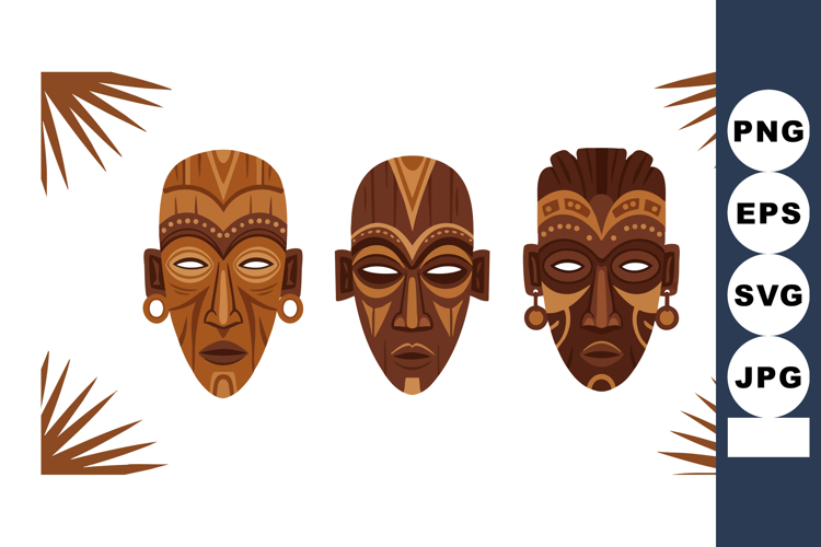 African tribal masks illustration with traditional patterns