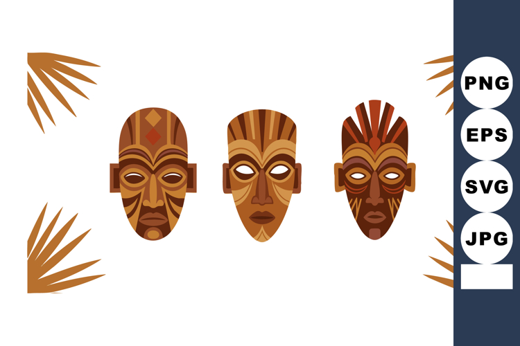 African tribal masks vector with decorative corner elements