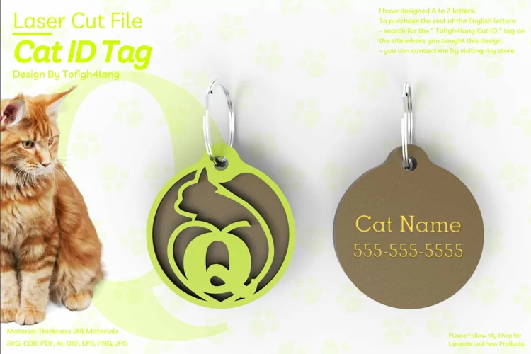 Q | Cat ID Tag | Cat ID Tag Slide On Collar| laser cut | SVG