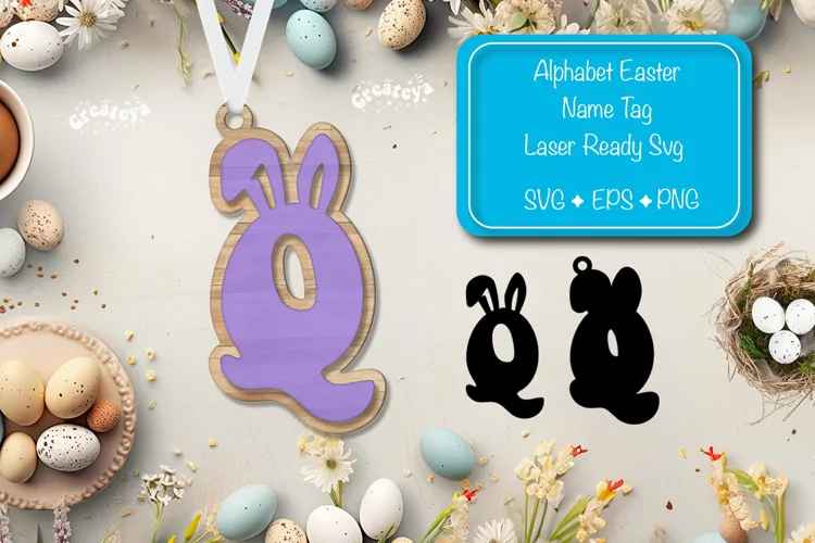 Alphabet Letter Q Easter basket tags Easter tag Laser Cut