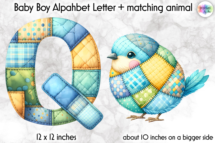 Cute Patchwork Baby Alphabet and Baby Animals PNG, Monogram