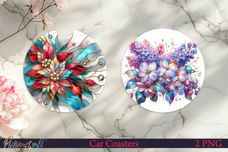 Car Coasters | Pearl Flowers | Red and Lilac
