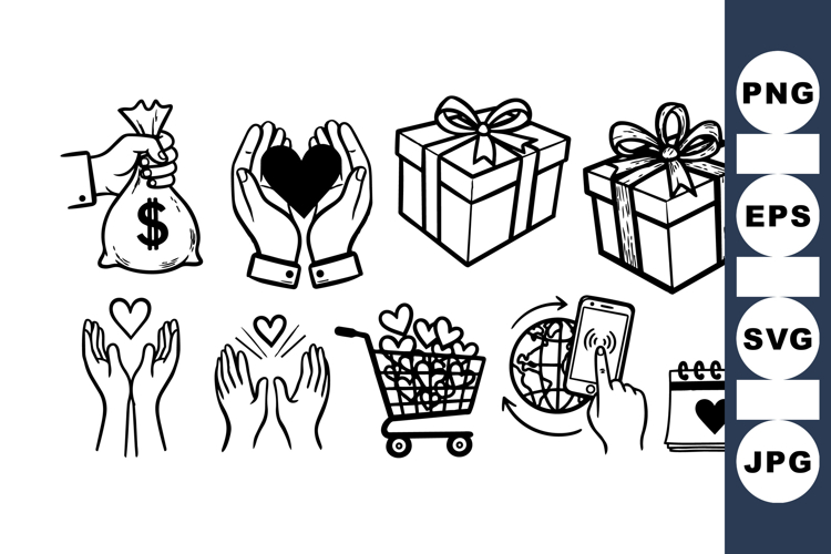 Hand Drawn Heart And Gift Icon Set Bundle