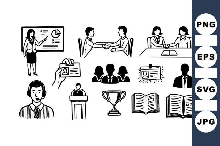 Hand Drawn Business Meeting Icon Clipart Pack