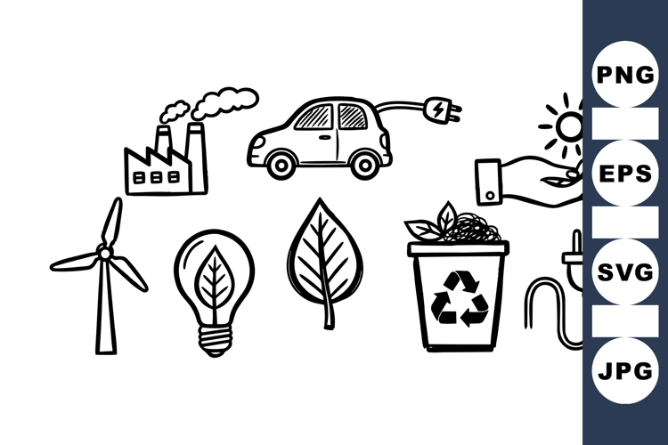 Hand Drawn Eco Energy SVG Clipart Set