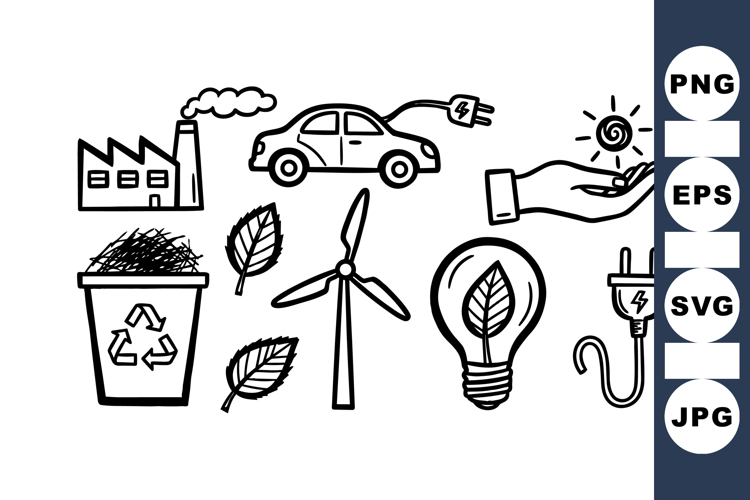 Hand Drawn Eco Energy Icon Set For Sustainable Design