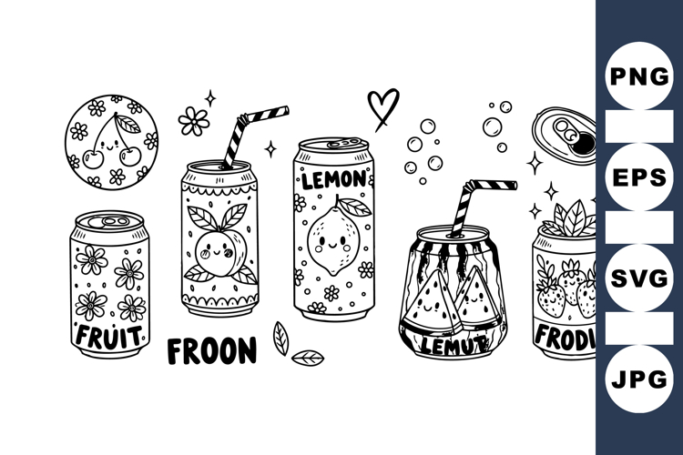 Hand Drawn Cute Fruit Drink SVG Bundle for Summer