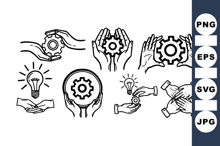 Hand Holding Gear Icons Vector Set for Business Use