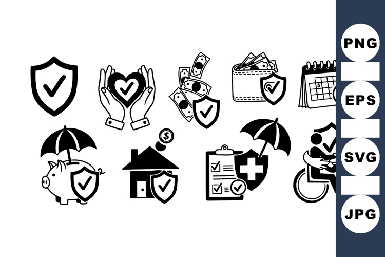 Insurance Icon Set For Security And Protection Designs