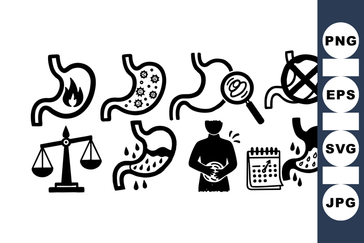 Medical Digestive Health Icons Vector Clipart Set