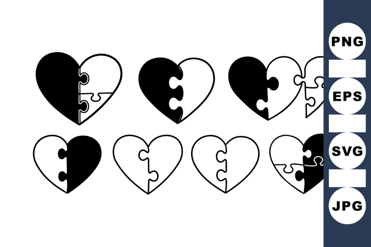 Puzzle Heart Vector Clipart Set for Valentines Day