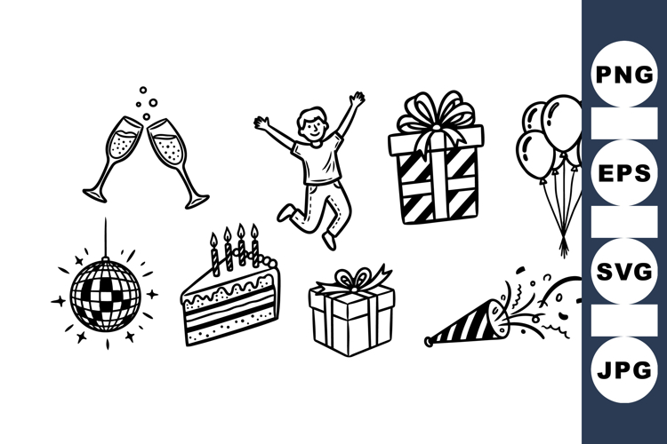 Birthday Party Clipart Set With Gifts And Balloons