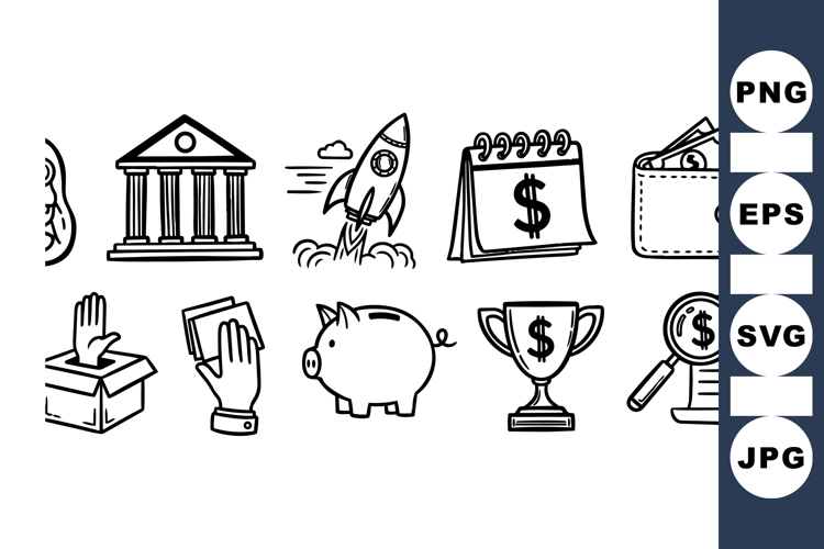 Hand Drawn Business Finance Icon Bundle Set