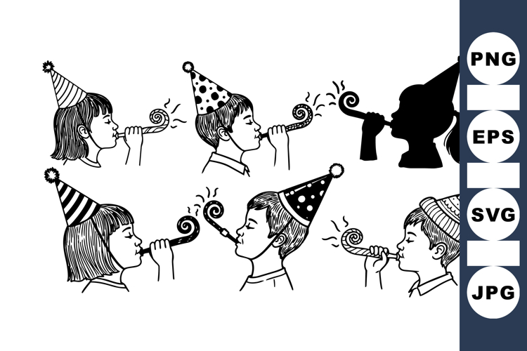Kids Party Horn Clipart Set for Birthday Invitations