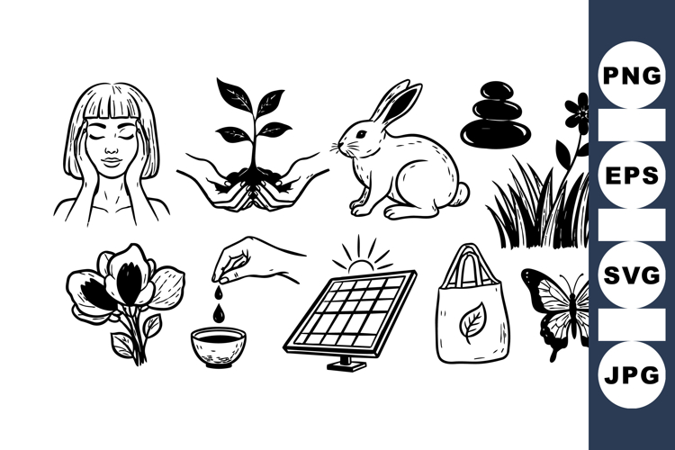 Hand Drawn Eco Wellness Vector Clipart Bundle for Crafts