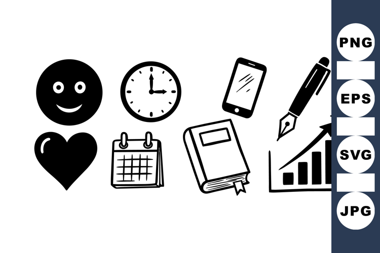 Hand Drawn Planner Icon Vector Set For Organizers And