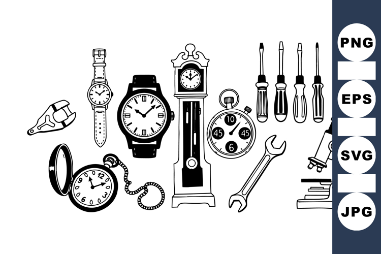 Vintage Clock And Tool Vector Clipart Bundle For Crafts