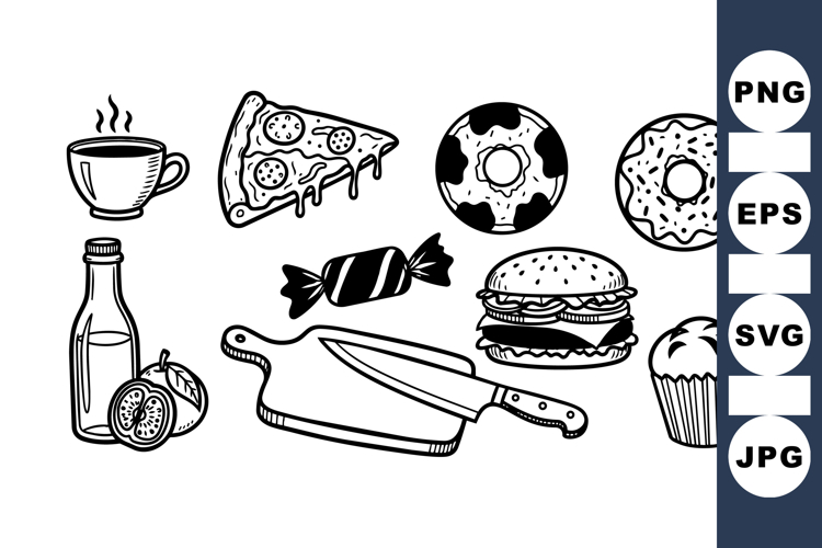 Hand Drawn Food Icon SVG Clipart Bundle