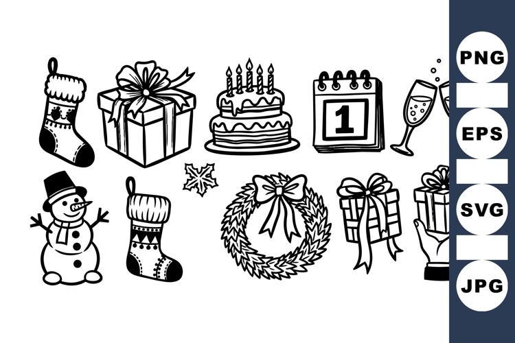 Hand Drawn Festive Holiday Clipart Collection Bundle