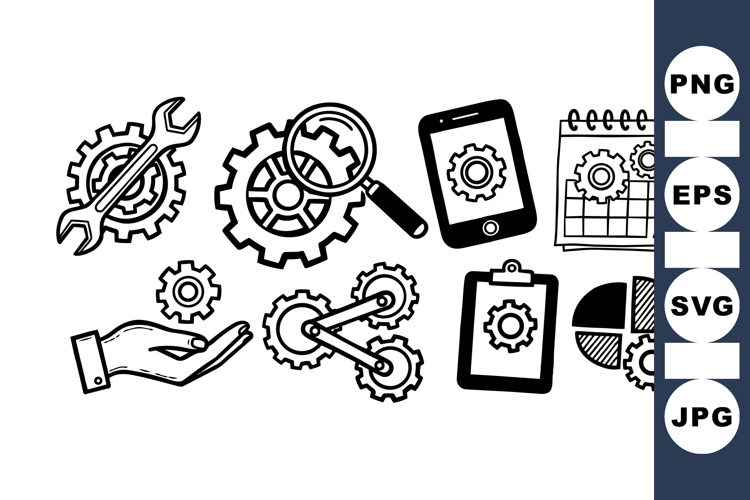 Hand Drawn Gear Icon Vector Set for Business Designs