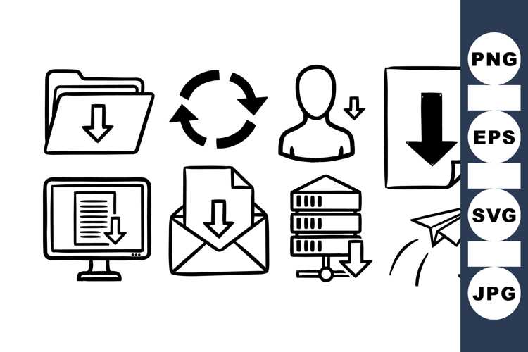 Hand Drawn Download Icons Vector Clipart Set