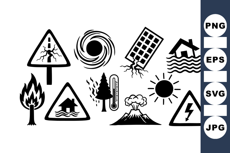 Natural Disaster Warning Icons Vector Set For Safety Designs