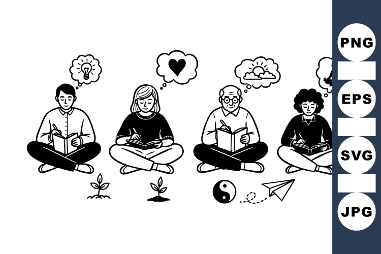 Mindful Reading Vector SVG Set For Wellbeing Projects
