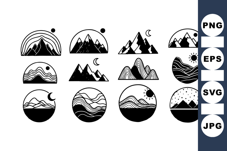 Minimalist Mountain Line Art Vector Clipart Set