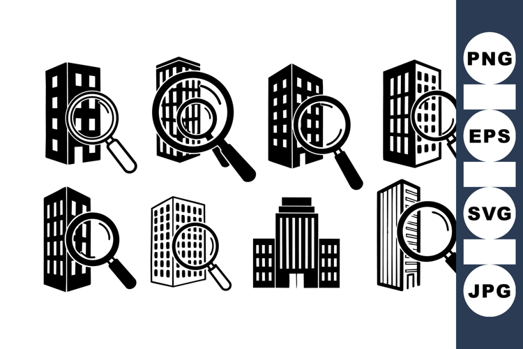 Office Building Search Icon Vector Set for Business Use