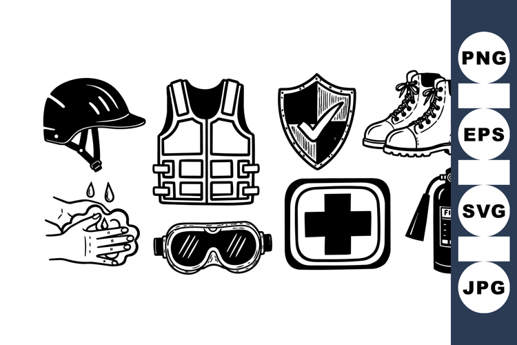 Hand Drawn Safety Gear Icon Vector Bundle