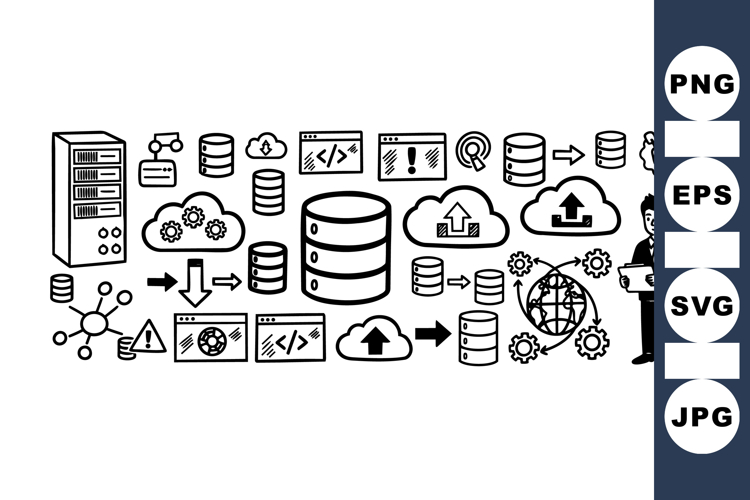 Cloud Data Server Icon Set For Tech Designs