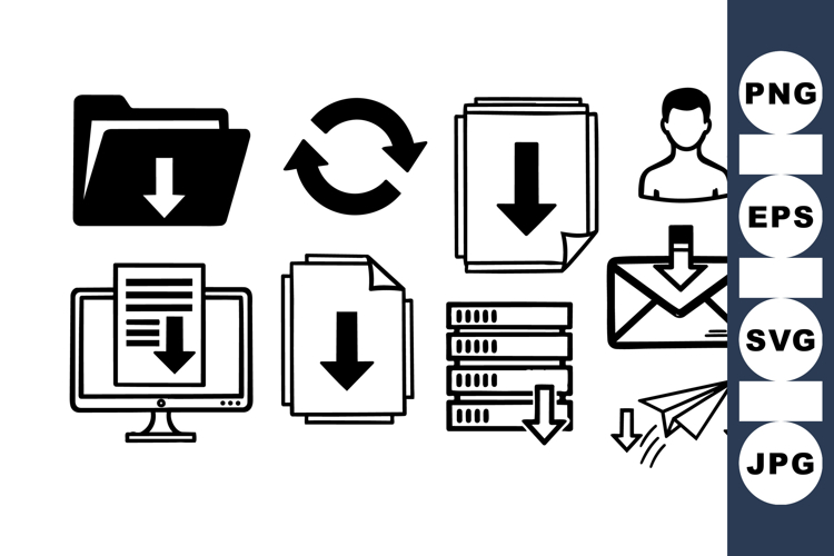Minimal Download Icons Vector Clipart Set for UI Design
