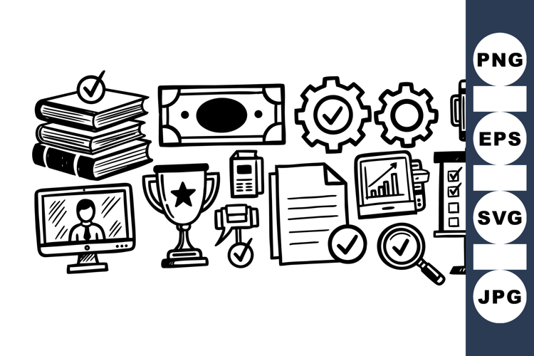 Hand Drawn Business Icon Set for Marketing and Office Use