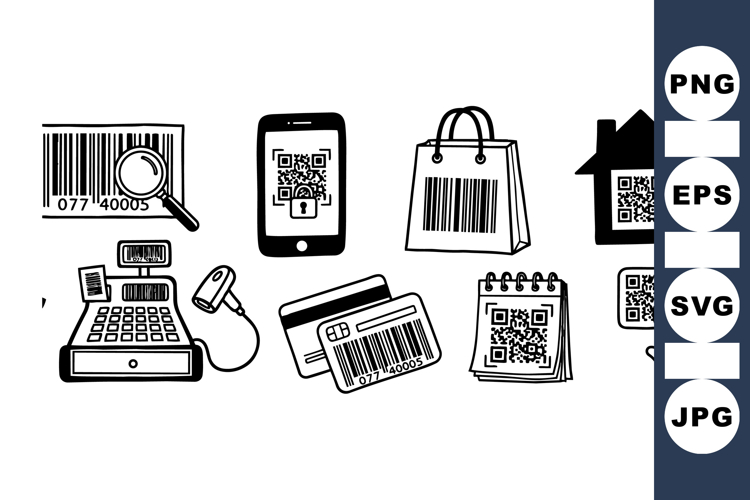 Barcode And QR Code Icon Set For Retail And Security