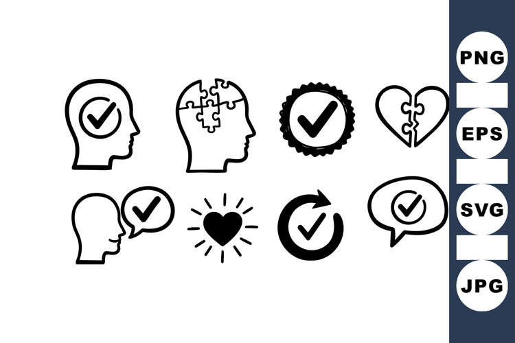 Mental Health Icon Vector Set For Wellness Designs