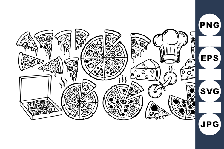 Hand Drawn Pizza Clipart Set With Chef And Slices