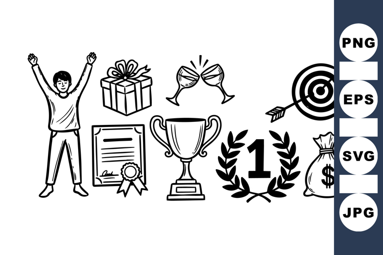 Hand Drawn Success Celebration Icon Vector Set