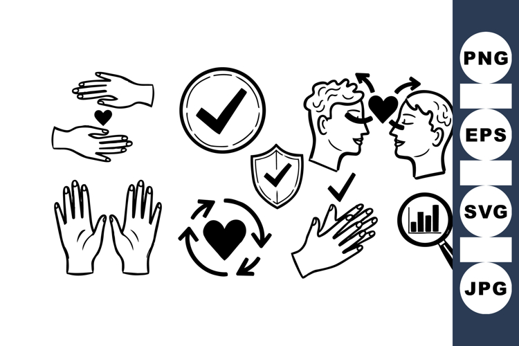 Hand Drawn Love and Trust Icon SVG Set