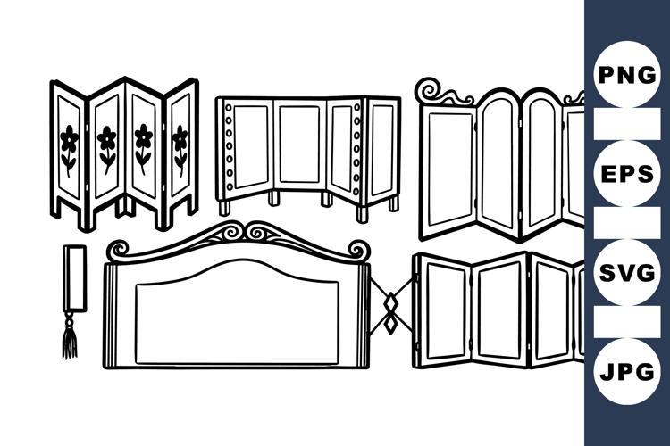 Vintage Folding Screen SVG Clipart for Decor Design