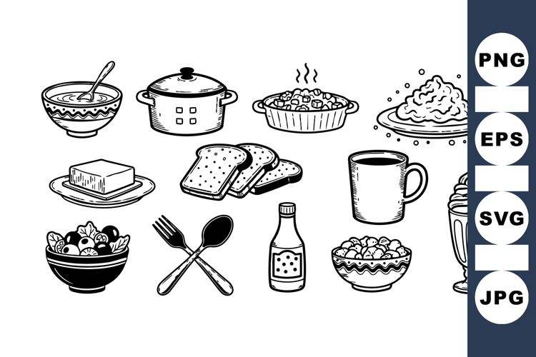 Hand Drawn Breakfast Food Icon Vector Set
