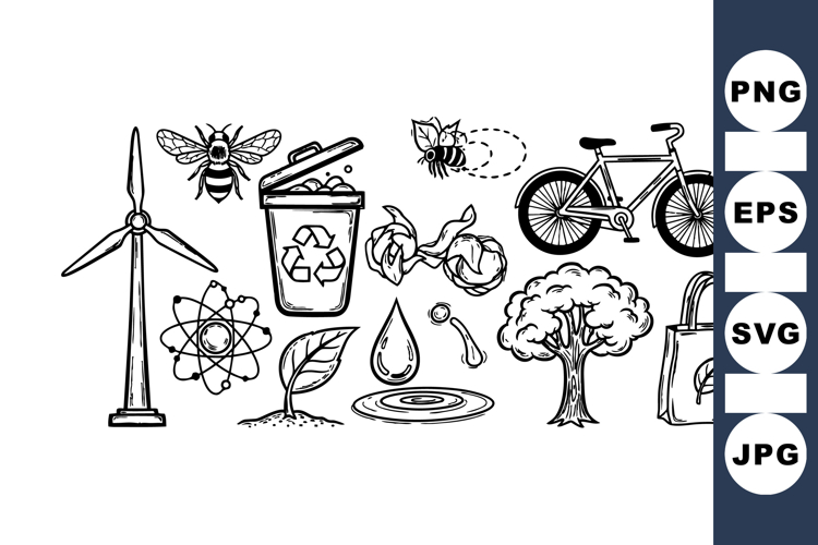Hand Drawn Eco Friendly Vector Clipart Set for Crafts