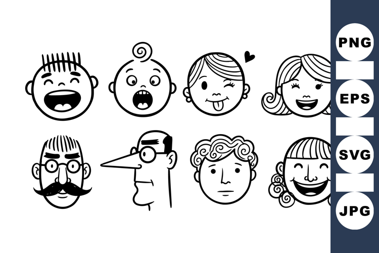 Hand Drawn Funny Faces Vector Clipart Set