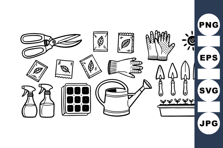 Hand Drawn Gardening Tools Clipart Set for Crafts